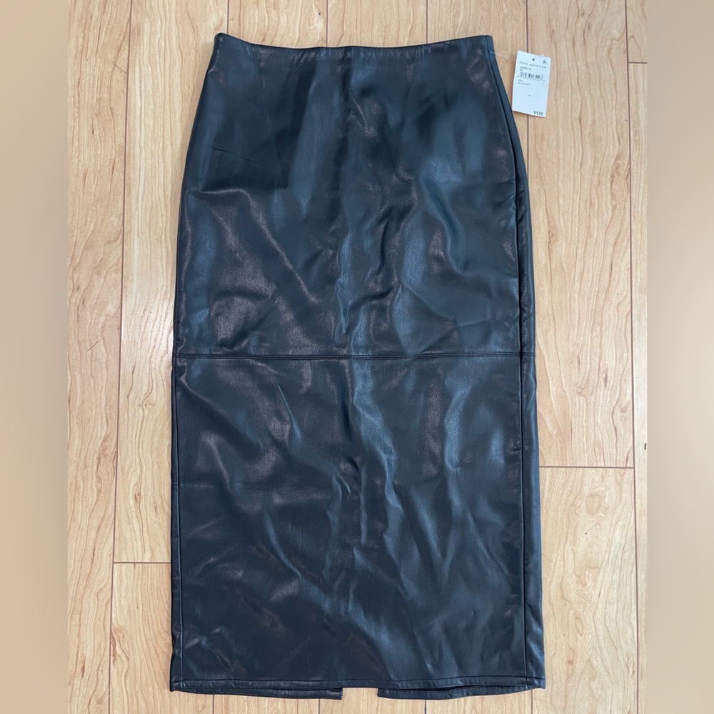NWT!! GOOD AMERICAN FAUX LEATHER MIDI PENCIL SKIRT! SIZE 4!
